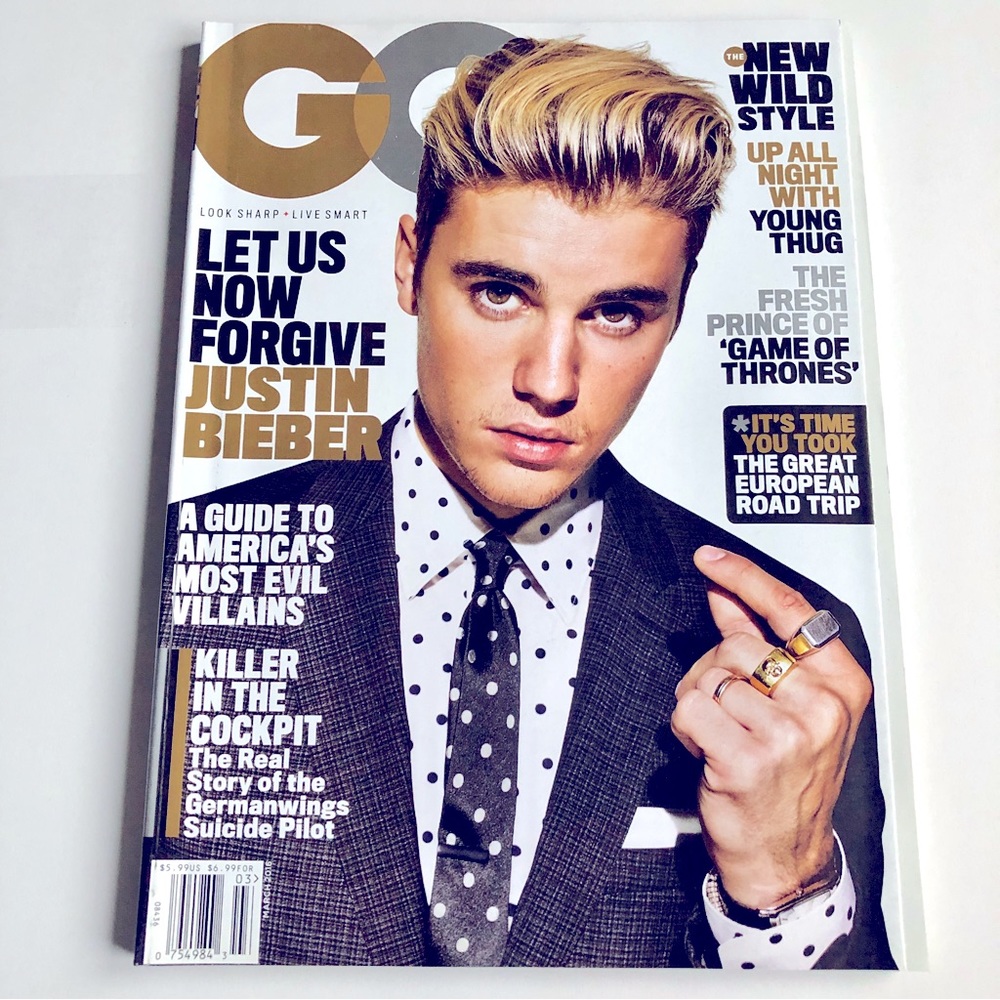 GQ Magazine Cover JUSTIN BIEBER Issue MARCH 2016 NEW